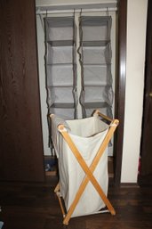 Cloth & Wood Laundry Hamper, 3 Ft, With 2 Hanging Organizers.