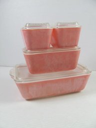 4 Pink Pyrex Baking/refrigerator Dishes W/lids, Largest 1 12 Qt, Pink Has Wear