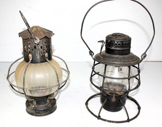 2 Vintage Railroad Lanterns, One Santa Fe, The Adams And Westlake Company