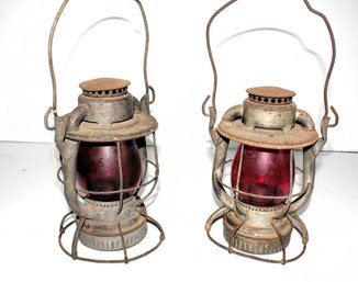 Two Vintage Railroad Lanterns-  Red Glass, Dietz Vesta, New York Central