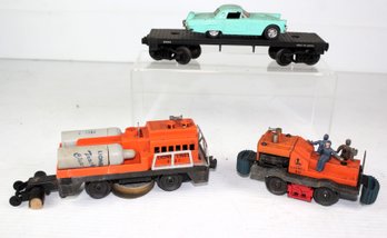 Lionel Track Cleaner, Gang Car, Flatbed Car Hauler