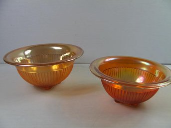 2 Carnival Glass Marigold Ribbed Mixing Bowls