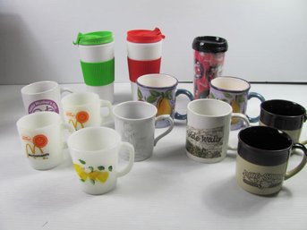 Coffee Cups And 3 Insulated Cups (one Is Coca-cola)