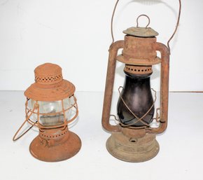 Two Vintage Railroad Lanterns -one Is Norleigh Diamond Company - Rusty