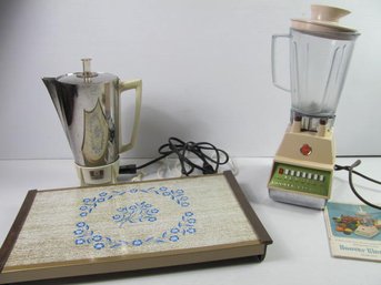 Vintage Appliances, Presto Coffee Pot, Hoover #8951 Blender, 'Warm-O' Tray, Both Great Shape