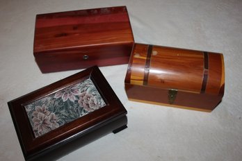 3 Wooden Lidded Boxes - Largest Is Lane, Darker One Is Sm Jewelry Box