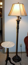 5 Ft Tall Floor Lamp-not Metal-has Damage, Plus Small Marble Top Pedestal Table 23-in Tall 12 In Diameter