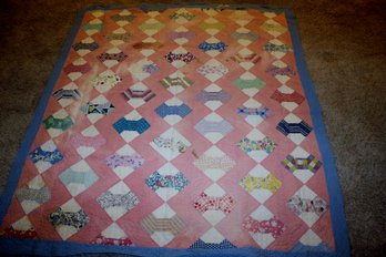 Hand Stitched Quilt 68x78 With Some Tears, Stains And Discolorations