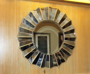 Brass Sunburst Style Wall Mirror Heavy 34.5 In Diameter