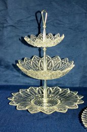 Three Tier Serving Dish, Butter Dish, Plate-All Glass
