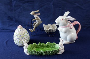 Easter Lot -fritz And Floyd Rabbit Pictures, Fritz And Floyd Omnibus Cracker Holder, Floral Egg With Lid