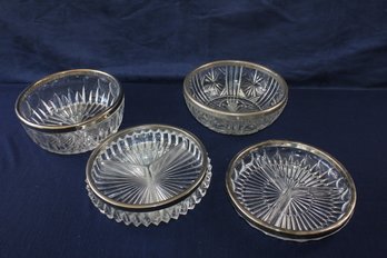 Four Glass Serving Pieces With Silver Metal Rims 2 Are Divided