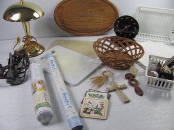 Misc Lot, Laminate Paper, Lamp, Cutting Boards, Clock, Receptacle Extensions