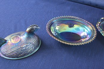 Vintage Glass Iridescent Chicken On Nest And Butter Dish