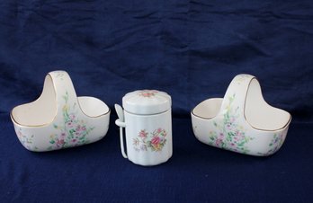 Teleflora Ceramic Handled Baskets-one Has Chip, FTD Lidded Canister With Spoon