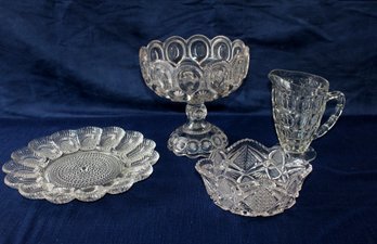 Vintage LE Smith Moon And Stars Clear Pink Glass Pedestal Serving Bowl, Egg Platter-see Description