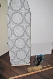 Iron And Ironing Board, Duster And Square Yardstick