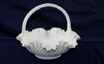 Fenton Hobnail Milk Glass Basket With Handle