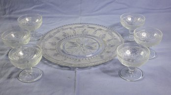 6 Tiara Glassware Sherbet Dishes And Serving Plate