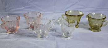 3 Vintage Cream And Sugar Sets, Pink, Clear And Amber