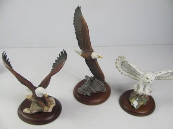 Two Eagles And One Snowy Owl ' Eyes Of The Night' American  -one Eagle Has Chip On Wings