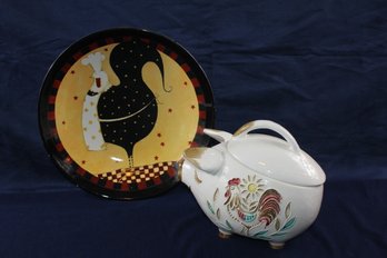Napcoware Pig Cookie Jar And Rooster Plate-has Chip