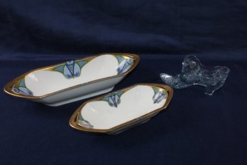 Two Art Deco Porcelain MZ Austria Dishes And Fenton Light Blue Boot