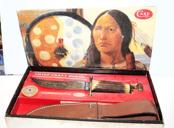 Chief Crazy Horse Commemorative Knife Case XX CCH 1375, In Original Box With Coin & Leather Sheath