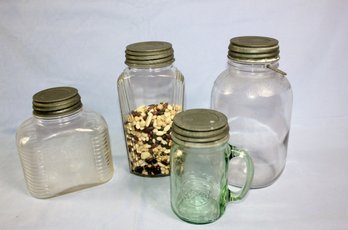 4 Vintage Lidded Ball Jars, A Couple Are Unusual Shaped Jars