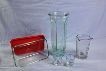 4 Glass Measuring Cups, Glass Pyrex Dish