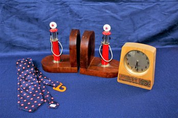 Texaco Clock, Tie, Bookends