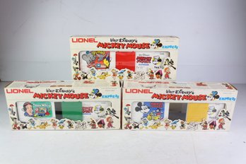 3 Lionel O GA Mickey Mouse Express, Dumbo Hi Cube Boxcar, Snow White Car, Mickey Mouse Hi Cube Boxcar