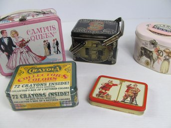 Coca-Cola Tin With Playing Cards, Vintage Campus , Queen Magnetic Game Kit Lunch Box, Crayola Unopened