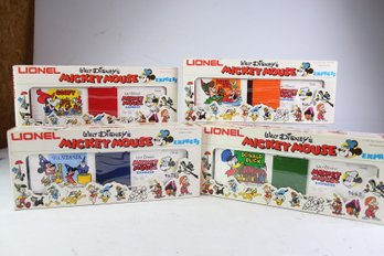 4 Lionel O GA Mickey Mouse Express Fantasia Boxcar, Donald Duck Hi Cube Boxcar,  See Description