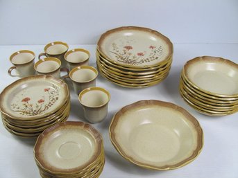 Mikassa - 6 Cups, Eight Saucers, Plates, Bowls And Salad Plates And One Serving Bowl- Whole Wheat Pattern