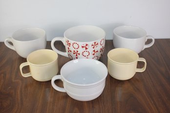 Soup Mugs-2 Beige Plastic-rest Are Ceramic