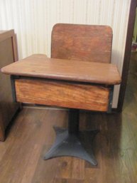 Welfare Antique School Desk  -heavy Base, Wood, Storage Area, Adjustable Base And Seat 21x28 D