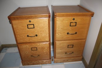 Two Wooden File Cabinets With Keys Solid Oak 16 X 16 X 28 Tall