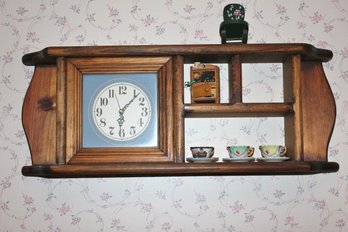 Wood Shelf 25' X 10' Includes 3 Miniature Tea Cups W/saucers -  2 From Japan And 1 From Enesco