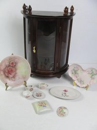 China Pieces With A Small Nick Knack Cabinet, Oval Plate Is Grand Crest China Pink Rose 6x4