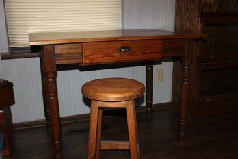 Very Nice Solid Wood Desk W/stool, Has A Drawer  39.5 X 27 X 28 Tall