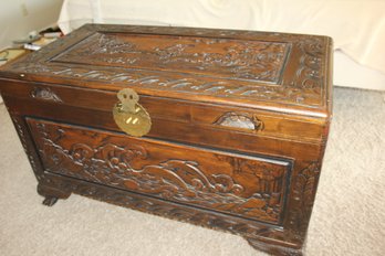 Beautiful Footed Ornate Wooden Chest With Dolphin Carvings 40x21x24 Tall Slight Imperfections