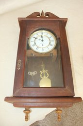 Heavy Wooden Clock With Seth Thomas Movement-glass Is Cracked 14x6x27 Tall, Door Handle Broken