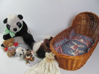 Wicker Doll Basket With A Beethoven Second Dog Etc