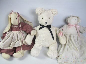 Three Homemade Items-doll (has Stains) Bunny, Bear