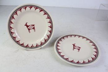 Two Ancient Mimbreno Indian Santa Fe Railroad Plates 7.5 In Replicas, One Has Hairline Crack