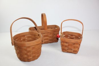 3 Longaberger Baskets W/handles, All 1989