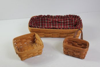 3 Longaberger Baskets, Bread Basket Has Cloth Liner