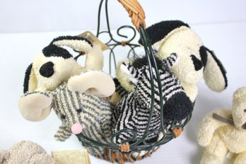 Basket W/ Terry Cloth Stuffed Animals, 2 Bears Are Russ