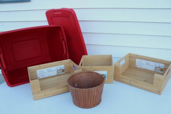 Three New Bamboo Organizers, Sterilite Red 22 Gallon Tote With Lid